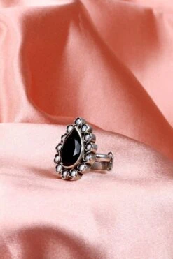 Sangeeta Boochra Handcrafted Ring With Black Stone & Pearls -Inca Sales Store sbr 5370 3