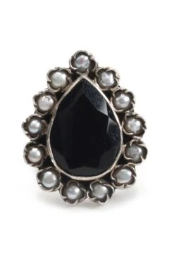 Sangeeta Boochra Handcrafted Ring With Black Stone & Pearls -Inca Sales Store sbr 5370 4