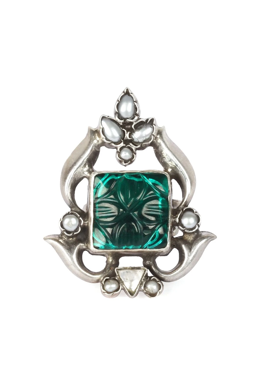 Sangeeta Boochra Handcrafted Silver Ring With Emerald Glass Stone 3 Sangeeta Boochra Handcrafted Silver Ring With Emerald Glass Stone