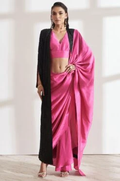 431-88 By Shweta Kapur Fuschia Sari With Hand Embroidered Jacket