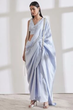 431-88 By Shweta Kapur Ice Blue Sari Set With Detachable Pearl Jacket -Inca Sales Store se20225 3
