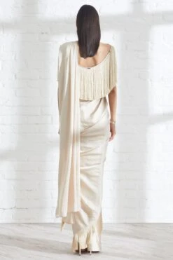 431-88 By Shweta Kapur Ivory Pre Draped Sari With Fringe Details -Inca Sales Store se20232 4