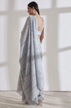431-88 By Shweta Kapur Ice Blue Jacquard Sari With Blouse -Inca Sales Store se20253 3