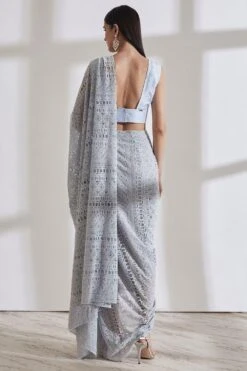 431-88 By Shweta Kapur Ice Blue Jacquard Sari With Blouse -Inca Sales Store se20253 4