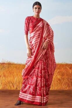 Ikai Red Floral Cotton Sari -Inca Sales Store sh sar 2123 3