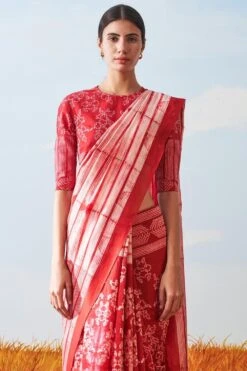 Ikai Red Floral Cotton Sari -Inca Sales Store sh sar 2123 4