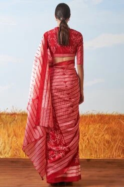 Ikai Red Floral Cotton Sari -Inca Sales Store sh sar 2123 5