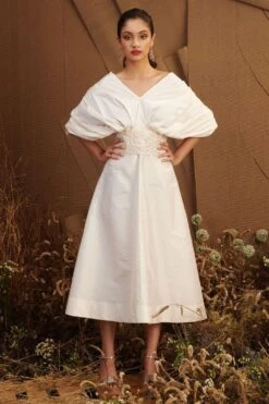 Shriya Som Draped Taffete Midi Dress