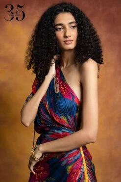 Saaksha & Kinni Blue Floral Printed & Micro Pleated Sari Dress -Inca Sales Store sk 229sk32 4