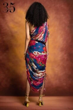 Saaksha & Kinni Blue Floral Printed & Micro Pleated Sari Dress -Inca Sales Store sk 229sk32 5