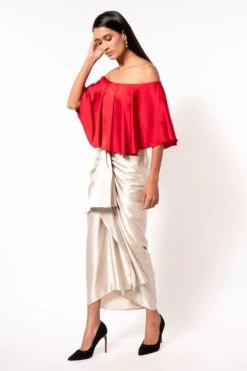 431-88 By Shweta Kapur Ivory Draped Skirt -Inca Sales Store sk0702 3