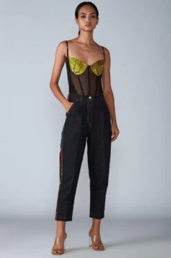 Saaksha & Kinni Black & Yellow Abstract Printed Bodysuit