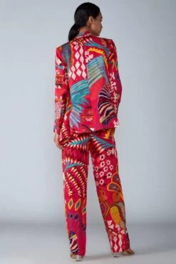 Saaksha & Kinni Pink Abstract Avian Printed Trousers -Inca Sales Store sk070941 2