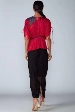 Saaksha & Kinni Red Micro Pleated Kaftan Top -Inca Sales Store sk070943 2