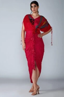 Saaksha & Kinni Pink Abstract Printed Sari Dress