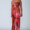 Saaksha & Kinni Pink Abstract Printed Micro Pleated Maxi Dress -Inca Sales Store sk070987 1