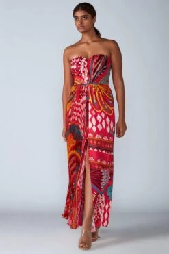 Saaksha & Kinni Pink Abstract Printed Micro Pleated Maxi Dress
