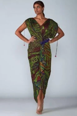 Saaksha & Kinni Green Abstract Printed Sari Dress
