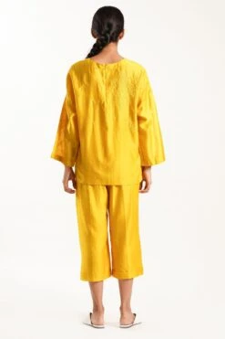 Straight Leg Elastic Pants With Lining -Inca Sales Store sks2021yellow 3