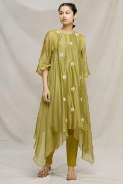 Myoho Mehendi Green Chanderi Embroidered Kurta Set