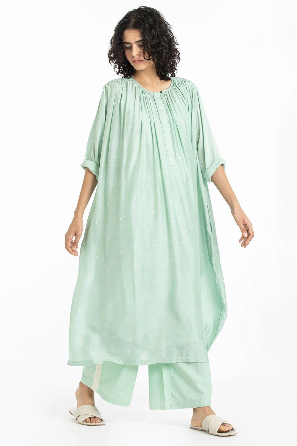 Three Mint Polka Gather Neck Tunic Co-ord Set 4 Three Mint Polka Gather Neck Tunic Co-ord Set - Image 2