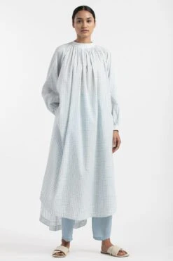 Three Powder Blue Gathered Hem Tunic Set