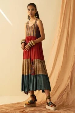 Sunira Designs Ajrakh Printed Tiered Dress