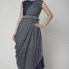 SVA Persian Blue Jumpsuit With A Printed Drape -Inca Sales Store svapr10 1