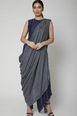 SVA Persian Blue Jumpsuit With A Printed Drape -Inca Sales Store svapr10 2
