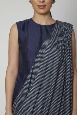 SVA Persian Blue Jumpsuit With A Printed Drape -Inca Sales Store svapr10 3