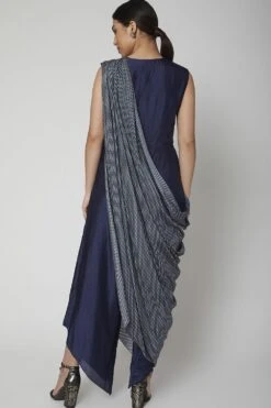 SVA Persian Blue Jumpsuit With A Printed Drape -Inca Sales Store svapr10 4