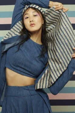 SVA Denim Jacket, Crop Top & Pleated Pant Set -Inca Sales Store svapr29 2