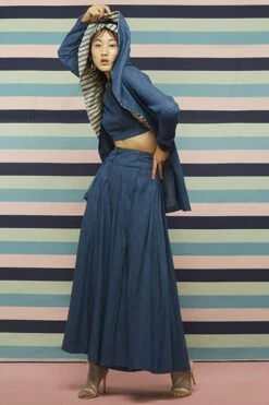 SVA Denim Jacket, Crop Top & Pleated Pant Set -Inca Sales Store svapr29 3