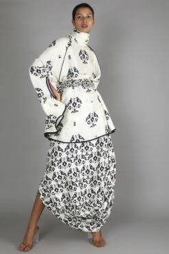 SVA Printed Turtleneck Cape Top With A Draped Skirt