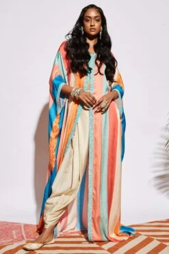 SVA Stripe Print Silk Cape & Drape Pants