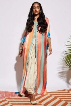 SVA Stripe Print Silk Cape & Drape Pants -Inca Sales Store svaw21k14 3