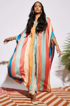 SVA Stripe Print Silk Cape & Drape Pants -Inca Sales Store svaw21k14 4
