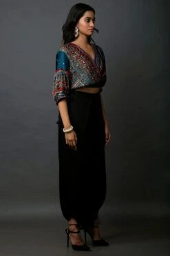 Prahnaaya Blue Embroidered Crop Top With Cowl Skirt -Inca Sales Store tbmatcl 4