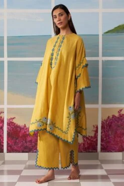 Ikai Mustard Kaftan With Applique Details -Inca Sales Store tmk3123y 2