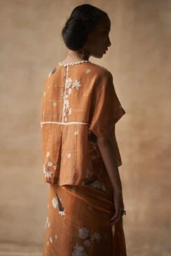 Aseem Kapoor Orange Printed Cotton Linen Blouse -Inca Sales Store tp 3 1