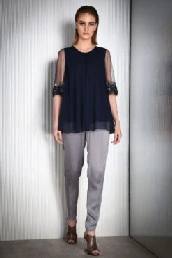 Rohit Gandhi + Rahul Khanna Swing Top With Embroidered Sleeves