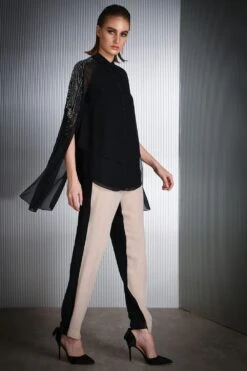 Rohit Gandhi + Rahul Khanna Black Sequined Top With Cape Sleeves
