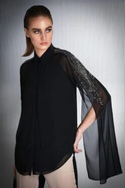 Rohit Gandhi + Rahul Khanna Black Sequined Top With Cape Sleeves -Inca Sales Store tp35048vk b 3