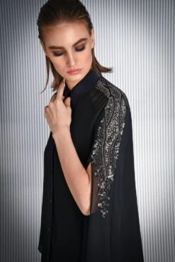 Rohit Gandhi + Rahul Khanna Black Sequined Top With Cape Sleeves -Inca Sales Store tp35048vk b 4