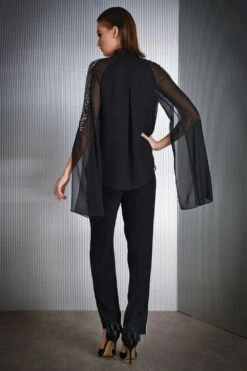 Rohit Gandhi + Rahul Khanna Black Sequined Top With Cape Sleeves -Inca Sales Store tp35048vk b 5