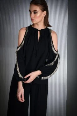 Rohit Gandhi + Rahul Khanna Black Top With Metallic Tassels -Inca Sales Store tp35116 b 2