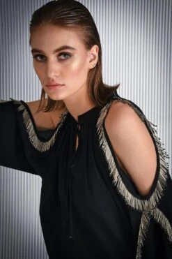 Rohit Gandhi + Rahul Khanna Black Top With Metallic Tassels -Inca Sales Store tp35116 b 4