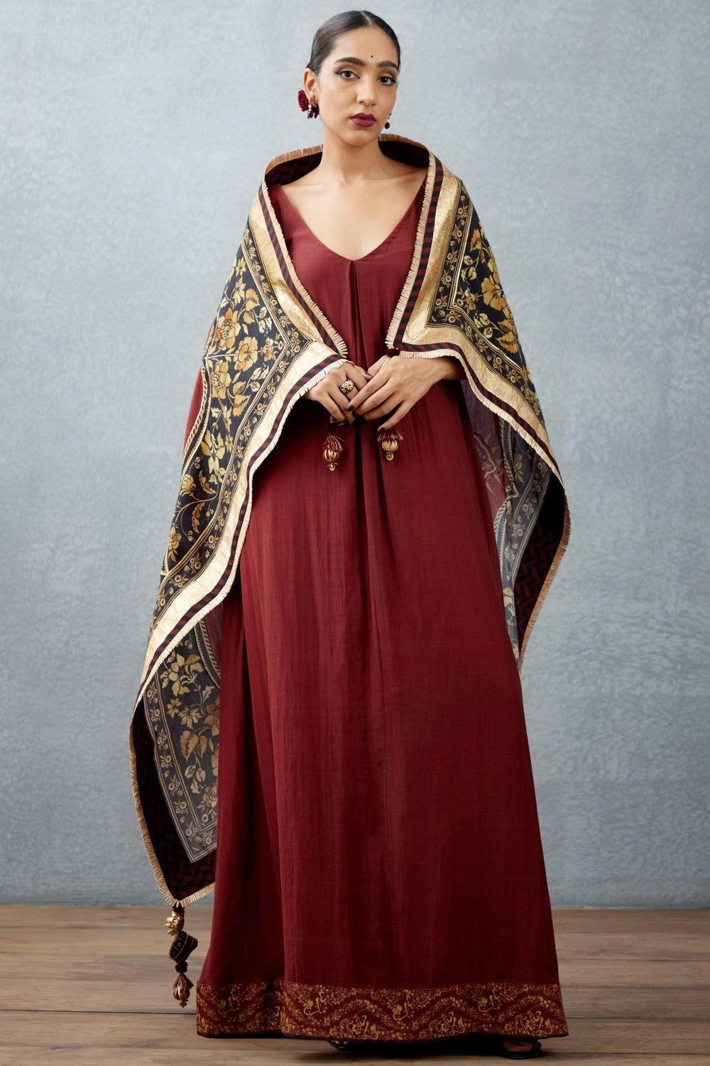 Torani Burgundy Bhagalpuri Printed Scarf 3 Torani Burgundy Bhagalpuri Printed Scarf