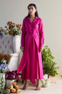 Twinkle Hanspal Fushcia Pleated Jumpsuit -Inca Sales Store trs19 3