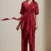 Twinkle Hanspal Maroon Handloom Chanderi Co Ord Set -Inca Sales Store trs20 1
